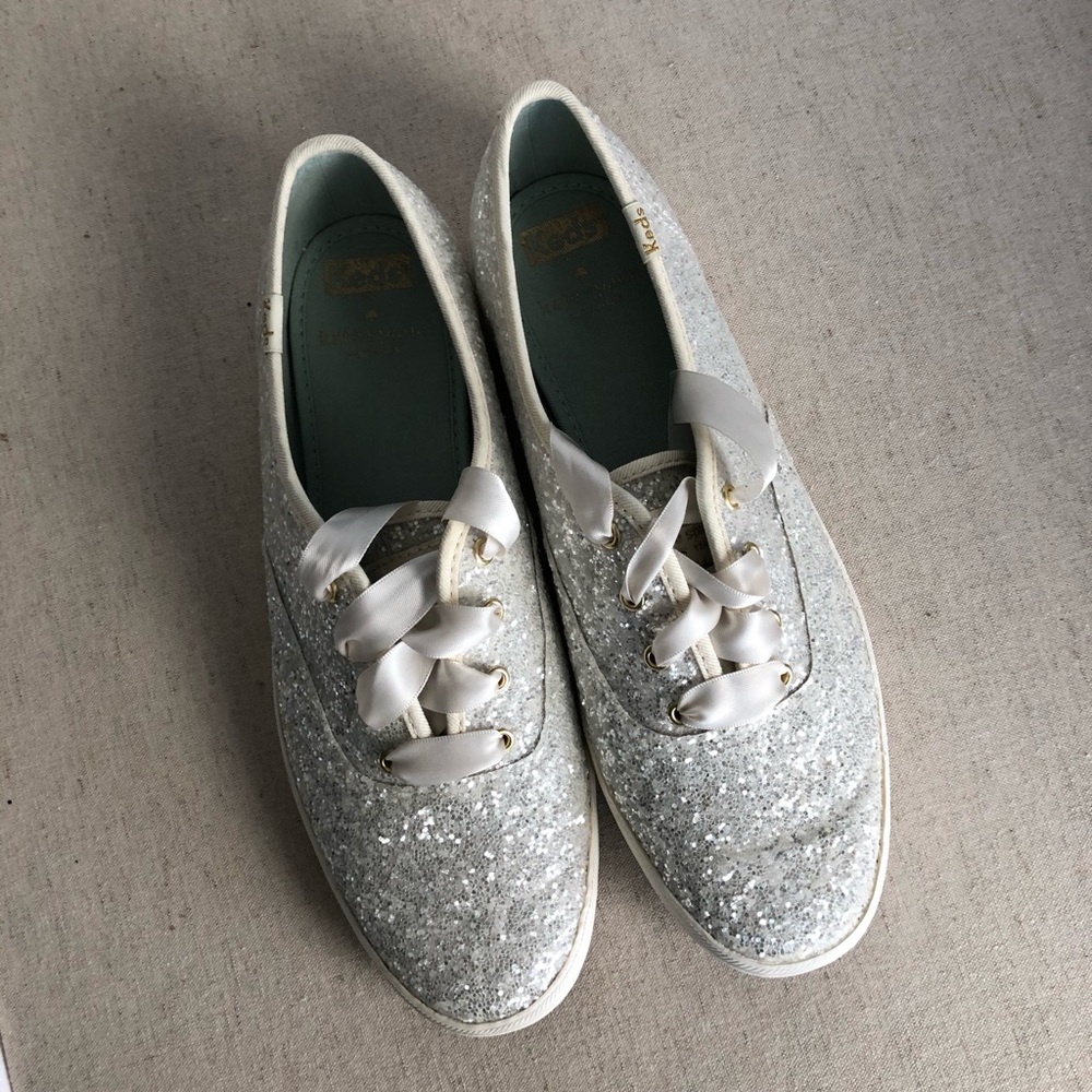 Kate Spade NWOT White/Cream Glitter Keds Sneakers